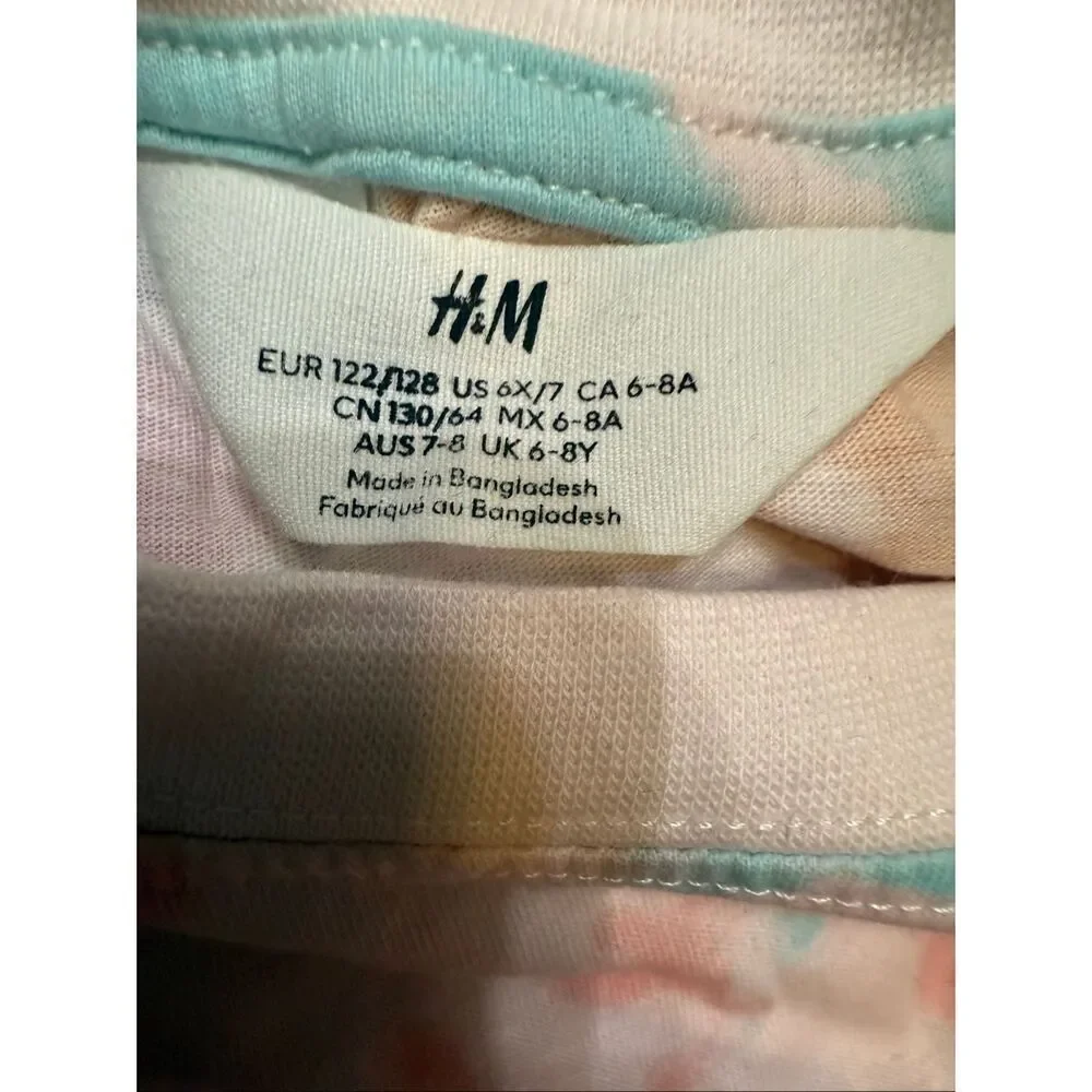 H&M Kids Crew Neck Tie Dye Venice Print T-shirt Dress Pink Multi Size 6-8Y NWOT